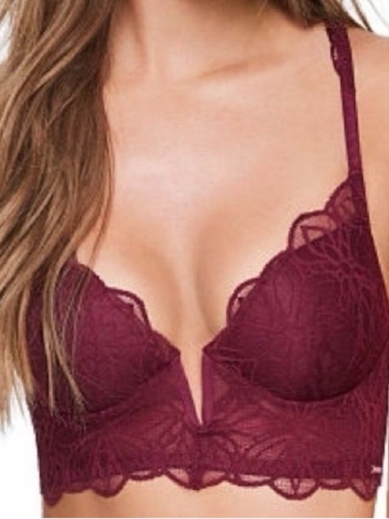 PINK Victoria's Secret Other - Victoria’s Secret Pink Burgundy Floral Lace V Wire Bralette XS